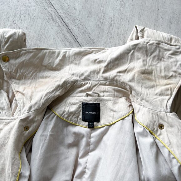 Vintage Express Genuine Leather Moto Jacket – Ivory Cream | Size Small - Picture 9 of 16